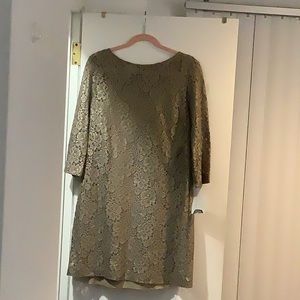 NWT Donna Morgan size 12 lined gold color lace dress.  See measurements.